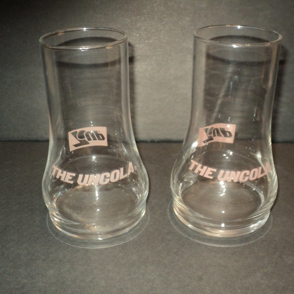 7-Up The Uncola Upside Down Glasses Lot of 2 Pink Logos 16 Ounce NEW Vintage